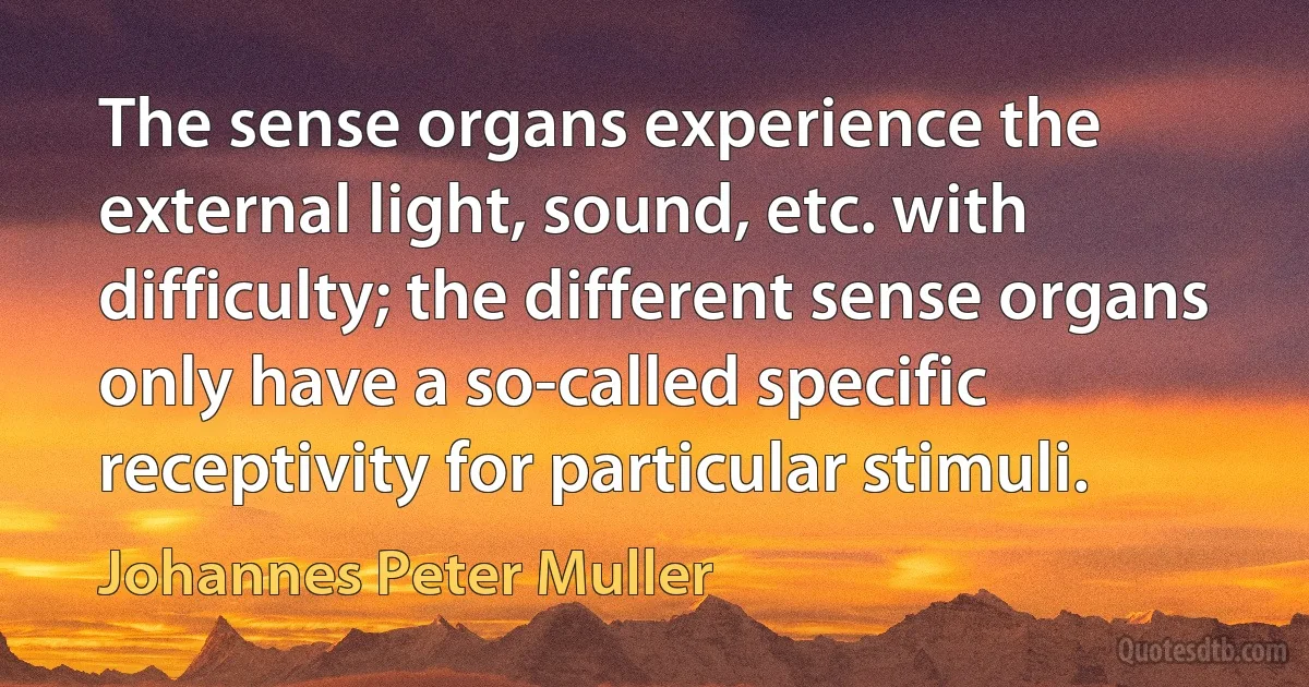 The sense organs experience the external light, sound, etc. with difficulty; the different sense organs only have a so-called specific receptivity for particular stimuli. (Johannes Peter Muller)