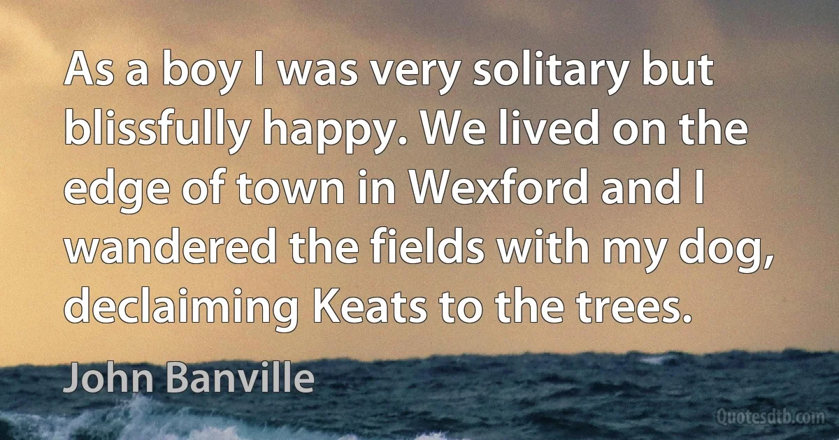 As a boy I was very solitary but blissfully happy. We lived on the edge of town in Wexford and I wandered the fields with my dog, declaiming Keats to the trees. (John Banville)