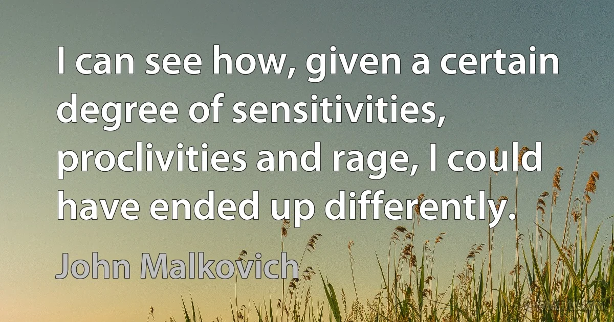 I can see how, given a certain degree of sensitivities, proclivities and rage, I could have ended up differently. (John Malkovich)