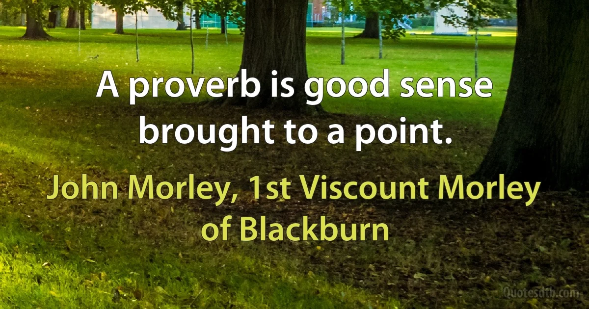 A proverb is good sense brought to a point. (John Morley, 1st Viscount Morley of Blackburn)