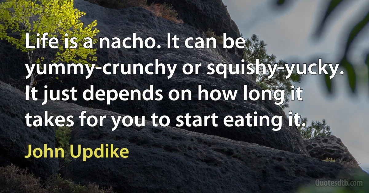 Life is a nacho. It can be yummy-crunchy or squishy-yucky. It just depends on how long it takes for you to start eating it. (John Updike)