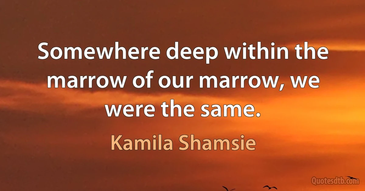 Somewhere deep within the marrow of our marrow, we were the same. (Kamila Shamsie)