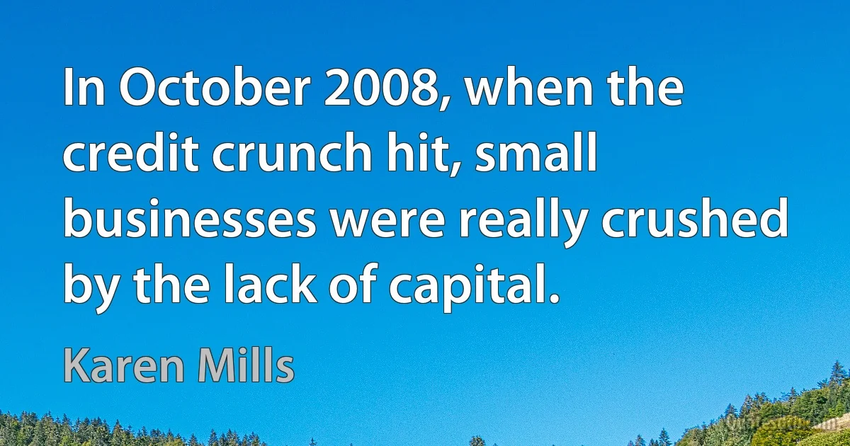 In October 2008, when the credit crunch hit, small businesses were really crushed by the lack of capital. (Karen Mills)