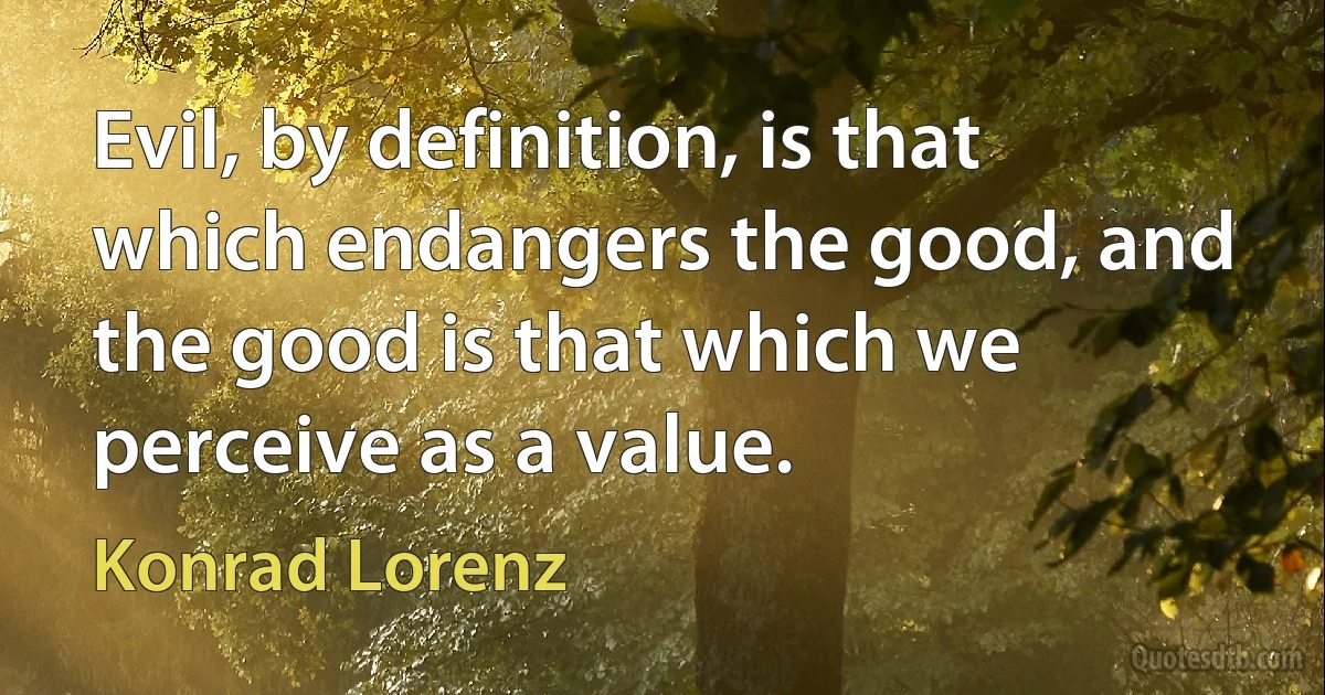 Evil, by definition, is that which endangers the good, and the good is that which we perceive as a value. (Konrad Lorenz)