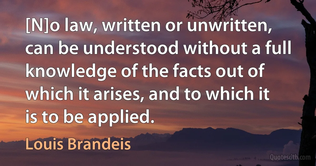 [N]o law, written or unwritten, can be understood without a full knowledge of the facts out of which it arises, and to which it is to be applied. (Louis Brandeis)