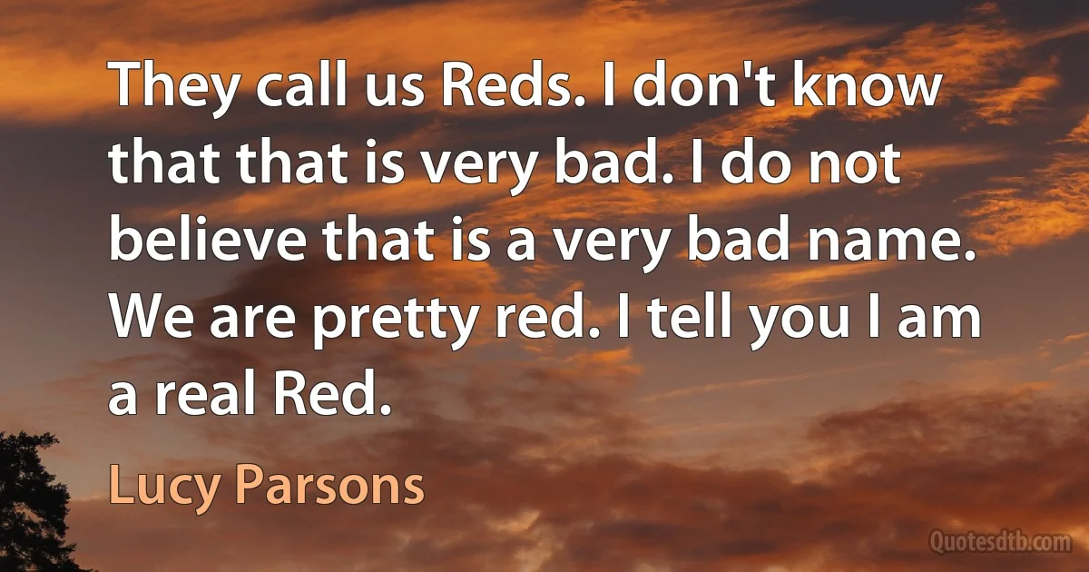 They call us Reds. I don't know that that is very bad. I do not believe that is a very bad name. We are pretty red. I tell you I am a real Red. (Lucy Parsons)