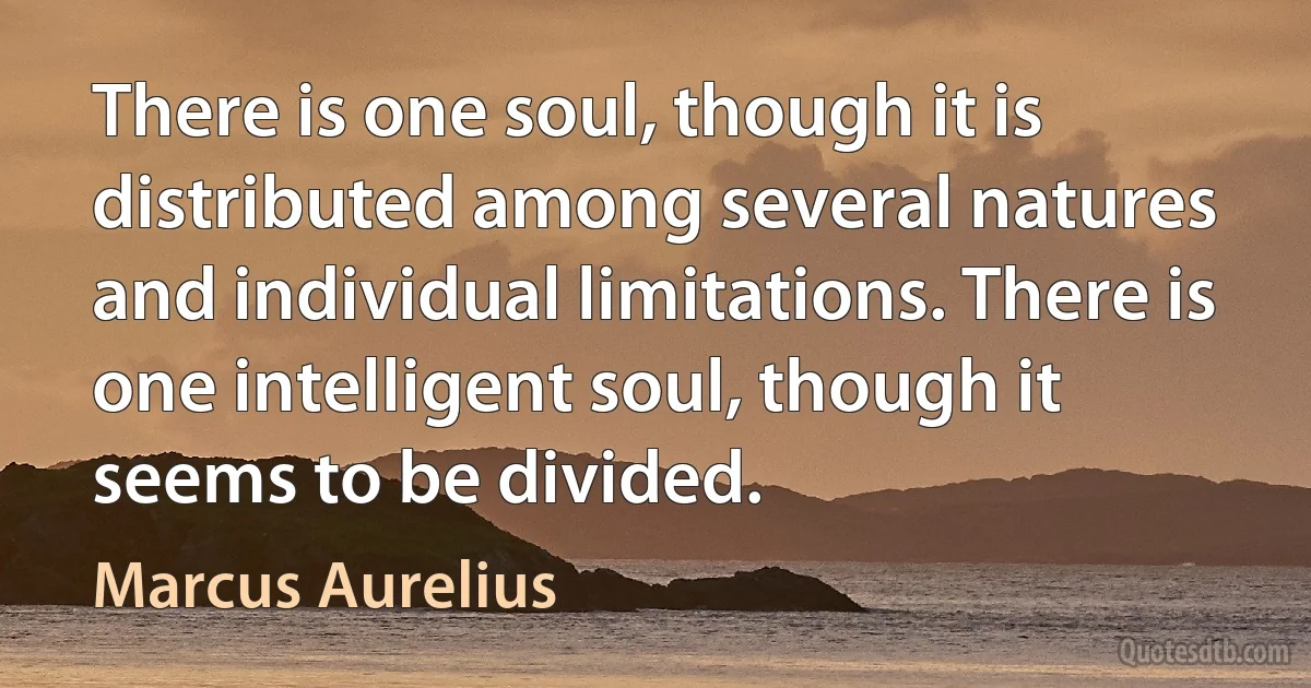 There is one soul, though it is distributed among several natures and individual limitations. There is one intelligent soul, though it seems to be divided. (Marcus Aurelius)