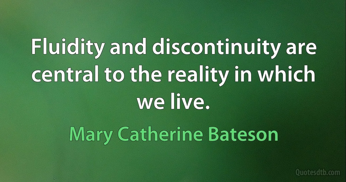 Fluidity and discontinuity are central to the reality in which we live. (Mary Catherine Bateson)