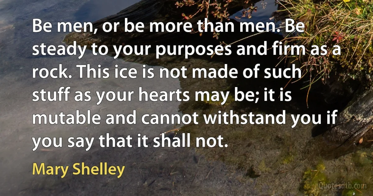 Be men, or be more than men. Be steady to your purposes and firm as a rock. This ice is not made of such stuff as your hearts may be; it is mutable and cannot withstand you if you say that it shall not. (Mary Shelley)