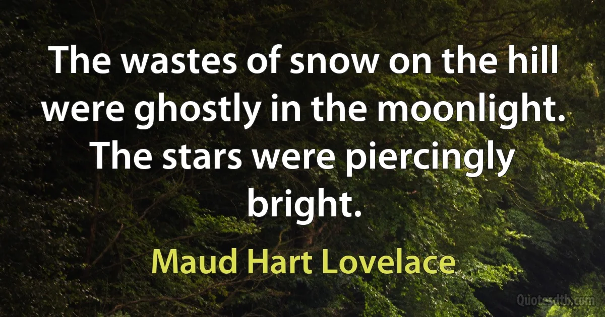 The wastes of snow on the hill were ghostly in the moonlight. The stars were piercingly bright. (Maud Hart Lovelace)