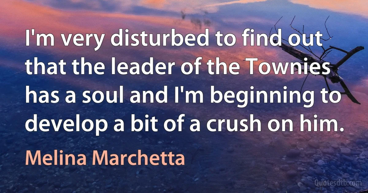 I'm very disturbed to find out that the leader of the Townies has a soul and I'm beginning to develop a bit of a crush on him. (Melina Marchetta)