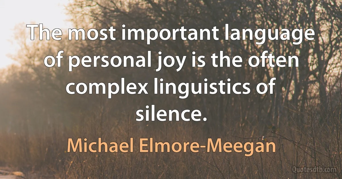 The most important language of personal joy is the often complex linguistics of silence. (Michael Elmore-Meegan)