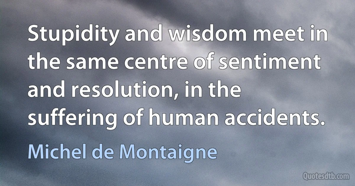 Stupidity and wisdom meet in the same centre of sentiment and resolution, in the suffering of human accidents. (Michel de Montaigne)