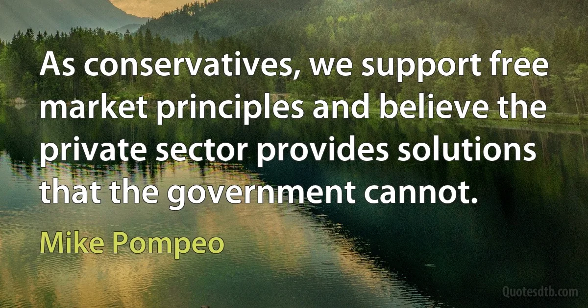 As conservatives, we support free market principles and believe the private sector provides solutions that the government cannot. (Mike Pompeo)