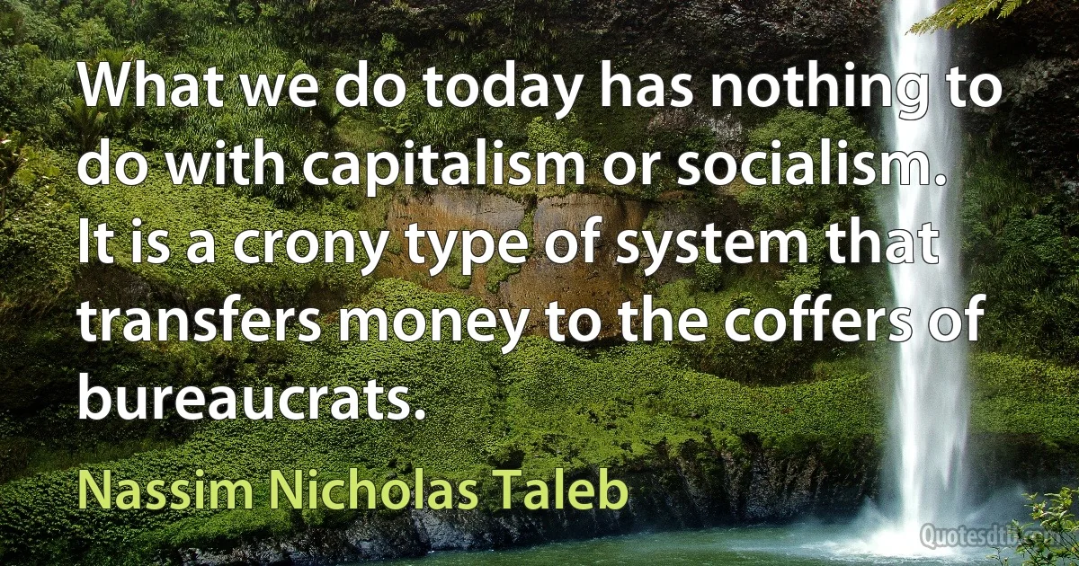 What we do today has nothing to do with capitalism or socialism. It is a crony type of system that transfers money to the coffers of bureaucrats. (Nassim Nicholas Taleb)