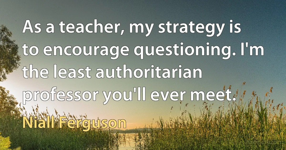 As a teacher, my strategy is to encourage questioning. I'm the least authoritarian professor you'll ever meet. (Niall Ferguson)