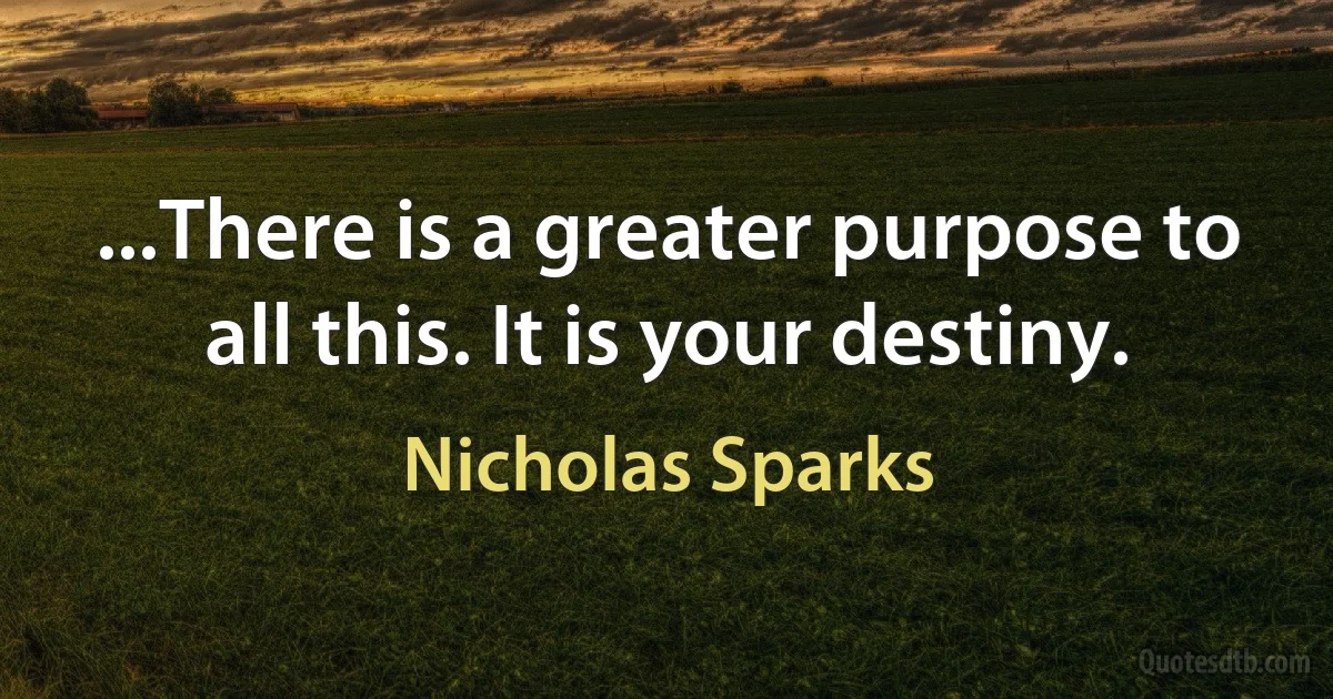 ...There is a greater purpose to all this. It is your destiny. (Nicholas Sparks)