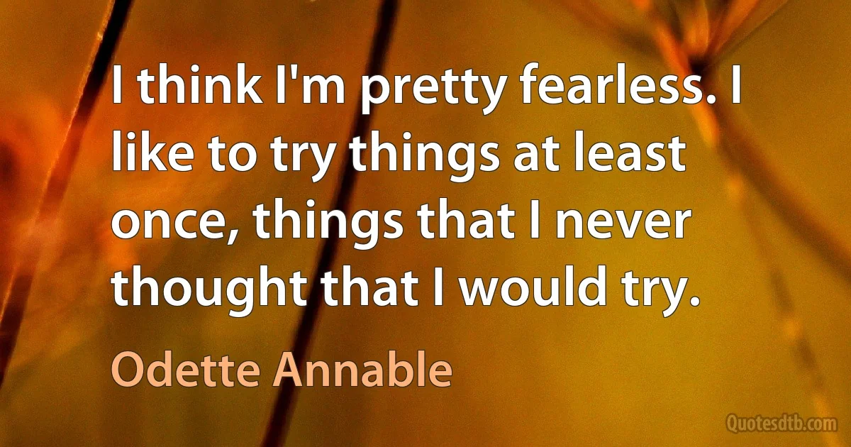 I think I'm pretty fearless. I like to try things at least once, things that I never thought that I would try. (Odette Annable)