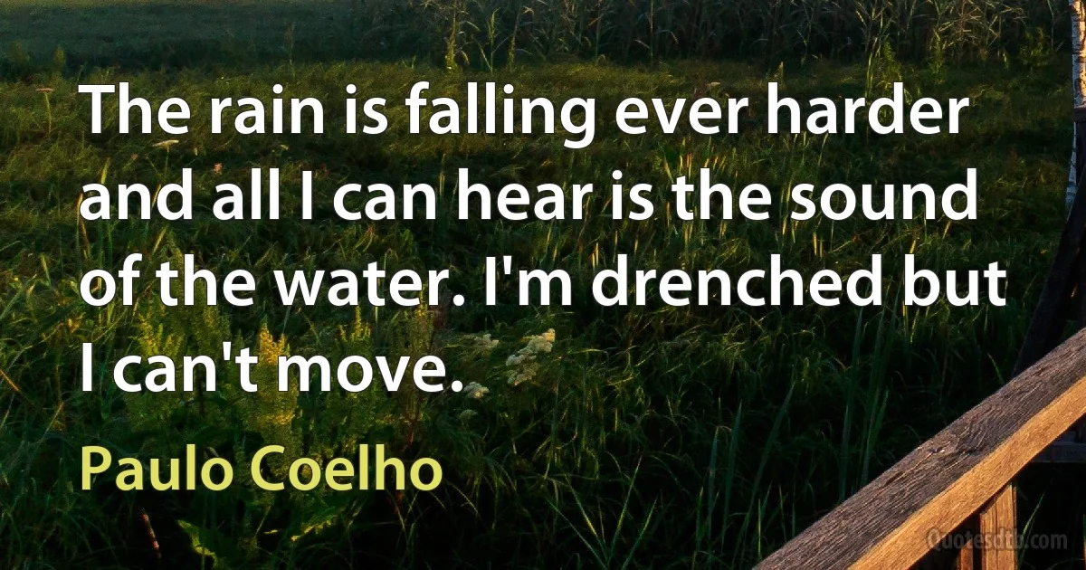 The rain is falling ever harder and all I can hear is the sound of the water. I'm drenched but I can't move. (Paulo Coelho)