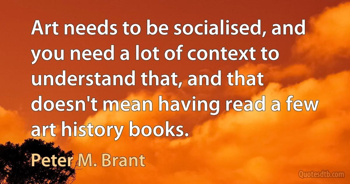 Art needs to be socialised, and you need a lot of context to understand that, and that doesn't mean having read a few art history books. (Peter M. Brant)