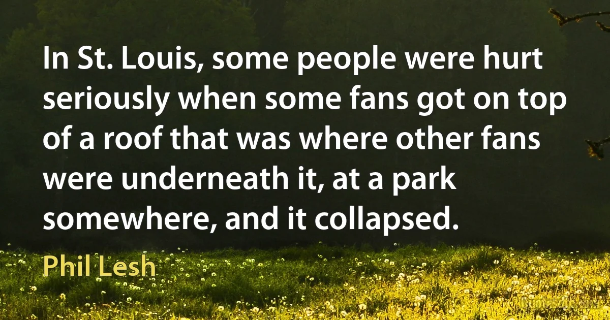 In St. Louis, some people were hurt seriously when some fans got on top of a roof that was where other fans were underneath it, at a park somewhere, and it collapsed. (Phil Lesh)