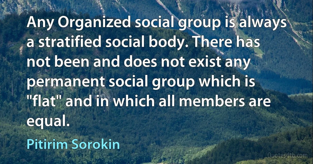 Any Organized social group is always a stratified social body. There has not been and does not exist any permanent social group which is "flat" and in which all members are equal. (Pitirim Sorokin)