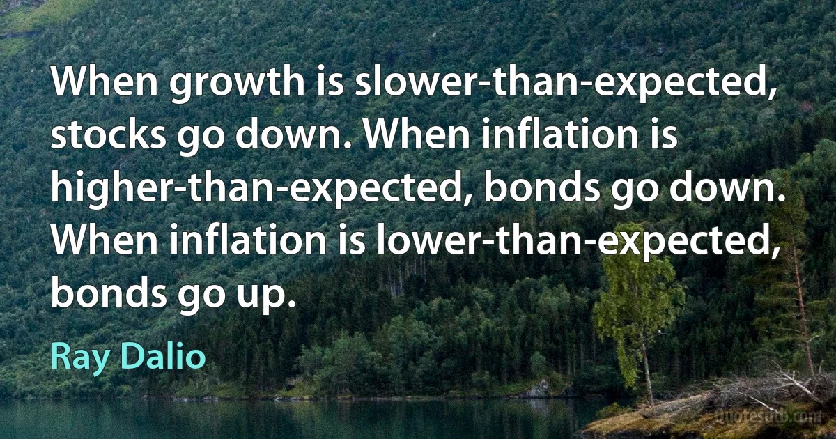 When growth is slower-than-expected, stocks go down. When inflation is higher-than-expected, bonds go down. When inflation is lower-than-expected, bonds go up. (Ray Dalio)