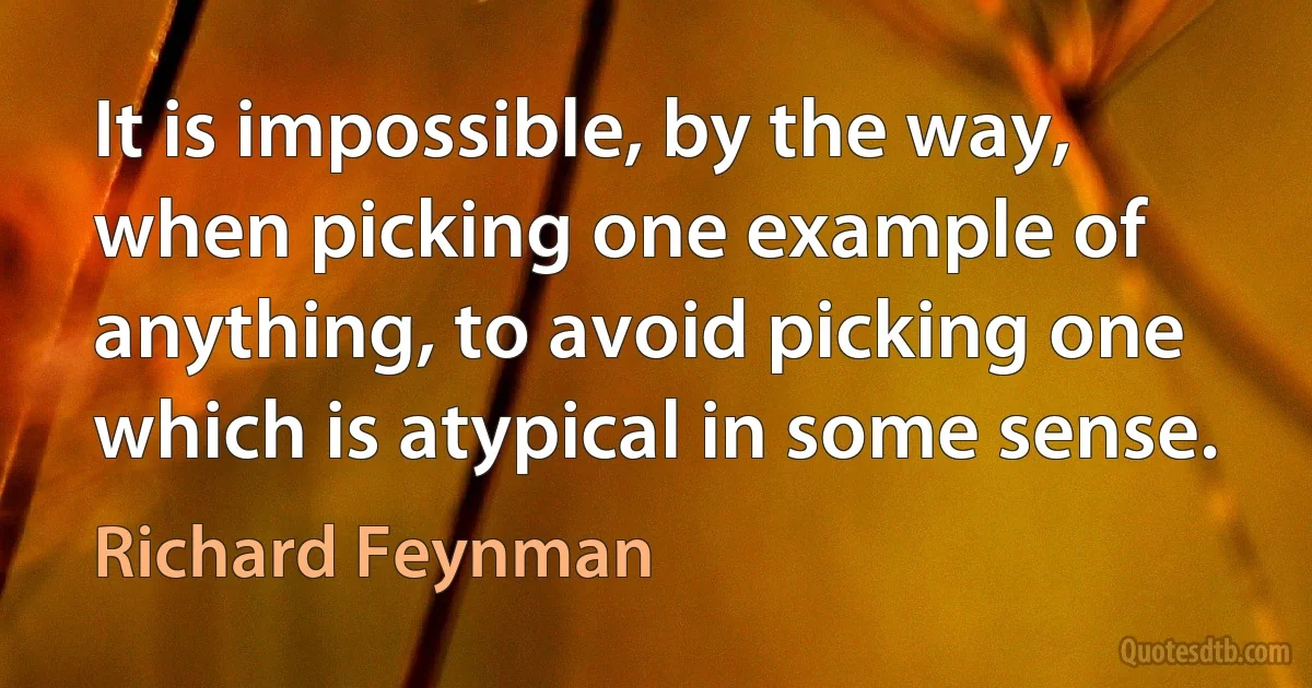 It is impossible, by the way, when picking one example of anything, to avoid picking one which is atypical in some sense. (Richard Feynman)