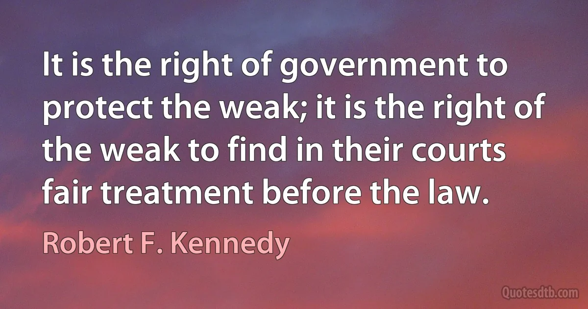 It is the right of government to protect the weak; it is the right of the weak to find in their courts fair treatment before the law. (Robert F. Kennedy)