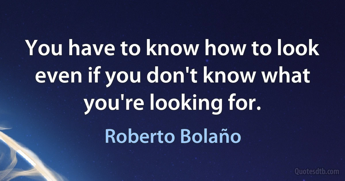 You have to know how to look even if you don't know what you're looking for. (Roberto Bolaño)