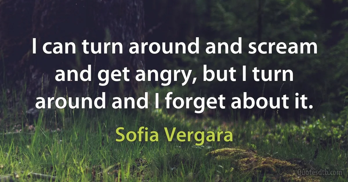 I can turn around and scream and get angry, but I turn around and I forget about it. (Sofia Vergara)