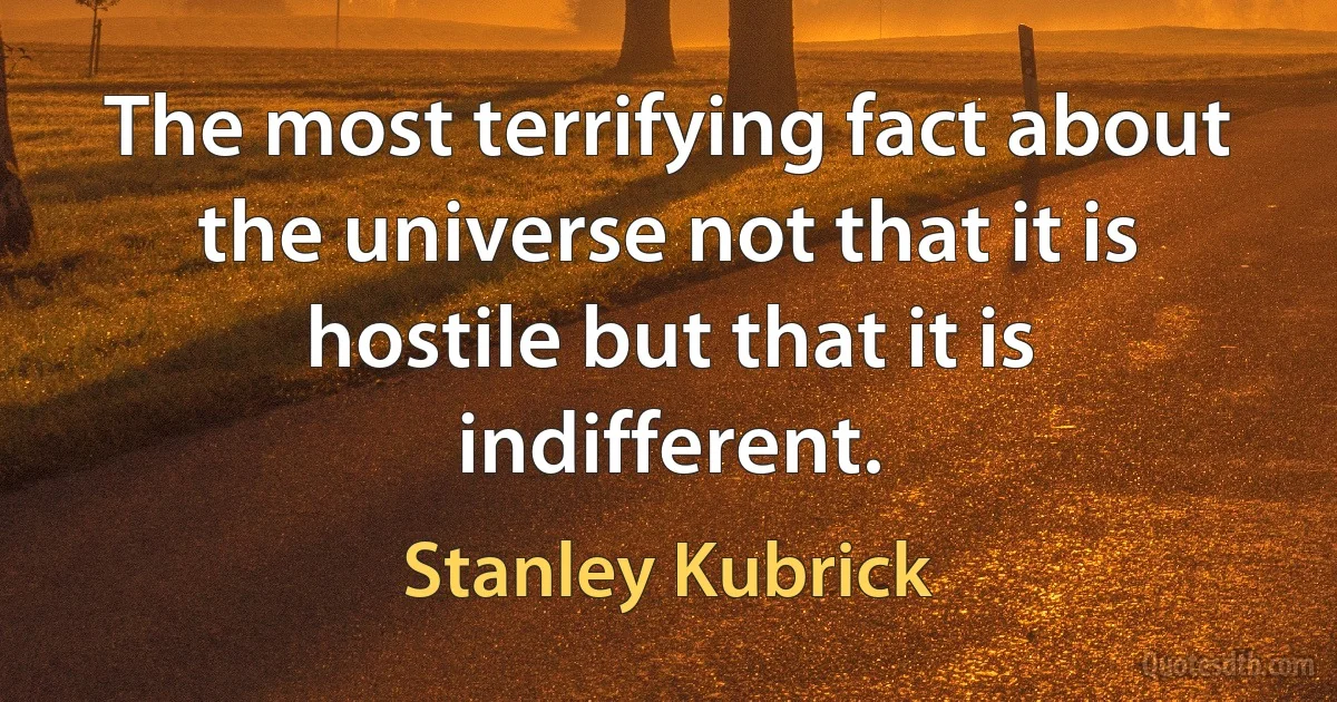 The most terrifying fact about the universe not that it is hostile but that it is indifferent. (Stanley Kubrick)