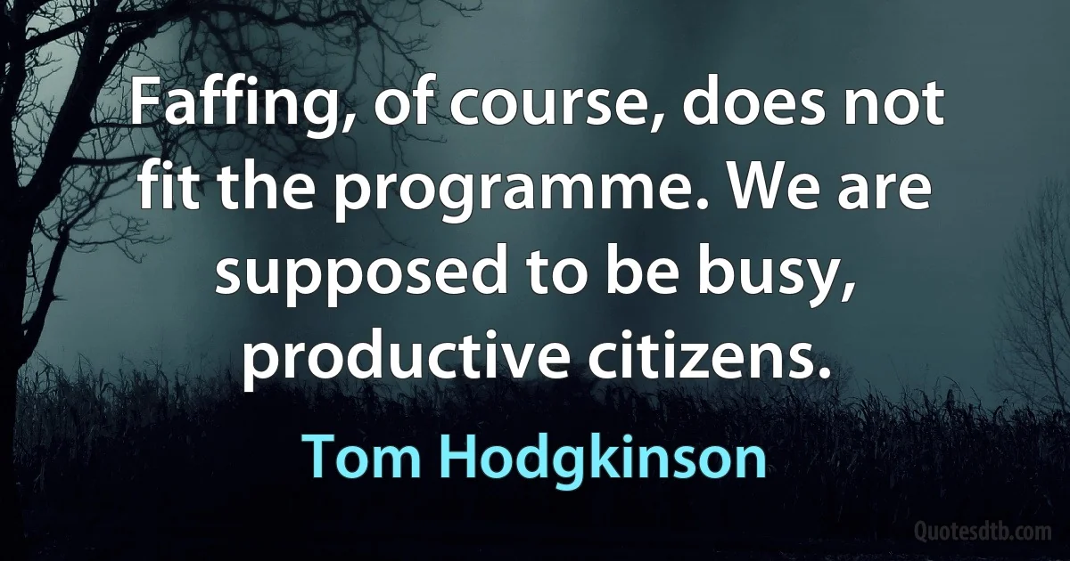 Faffing, of course, does not fit the programme. We are supposed to be busy, productive citizens. (Tom Hodgkinson)