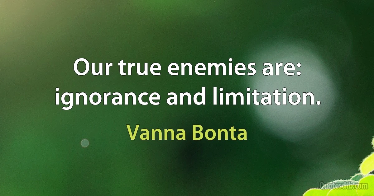 Our true enemies are: ignorance and limitation. (Vanna Bonta)