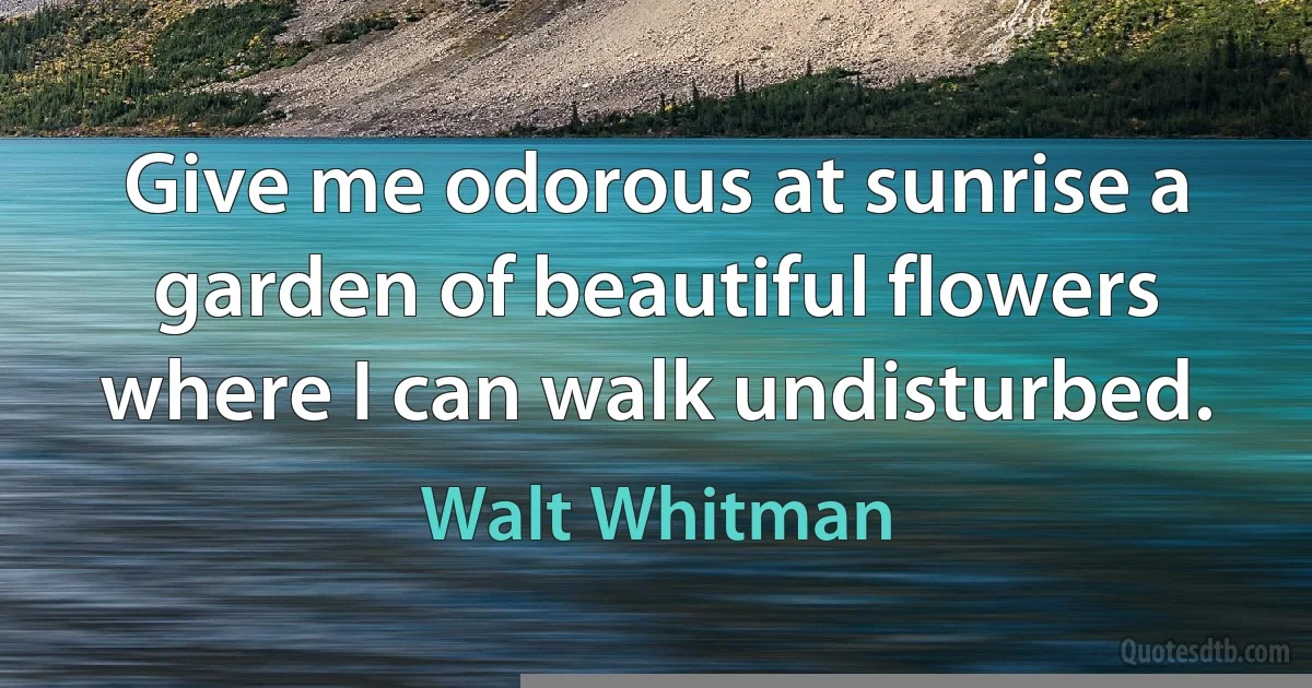 Give me odorous at sunrise a garden of beautiful flowers where I can walk undisturbed. (Walt Whitman)