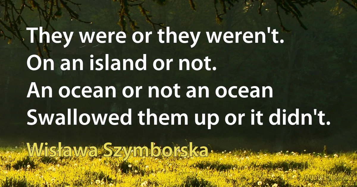 They were or they weren't.
On an island or not.
An ocean or not an ocean
Swallowed them up or it didn't. (Wisława Szymborska)