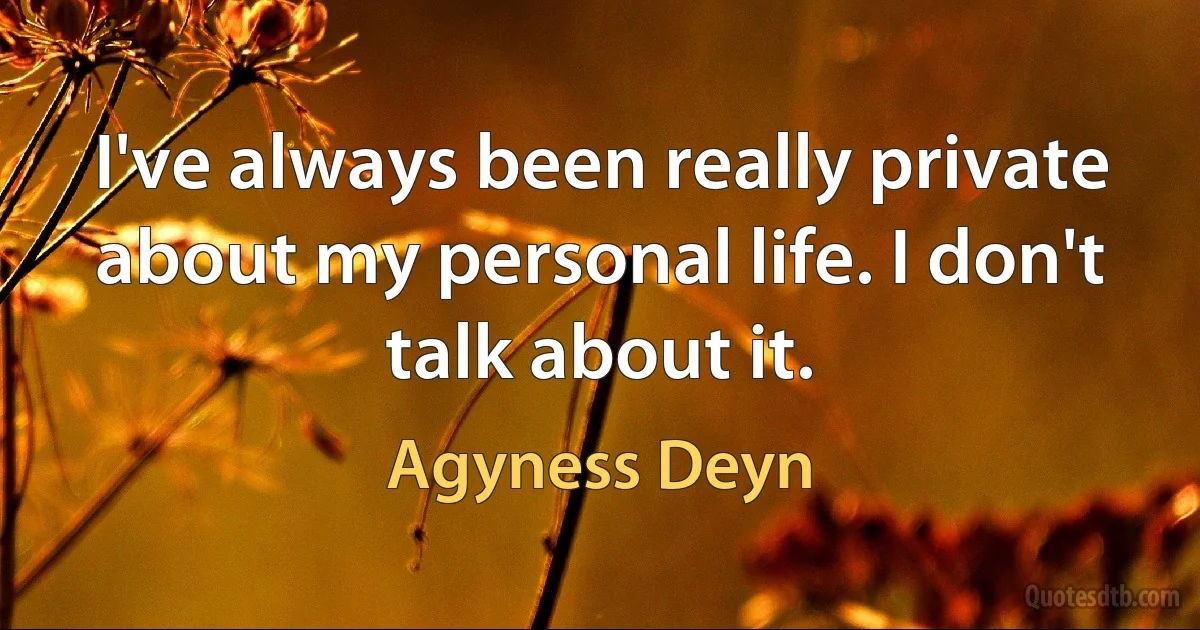 I've always been really private about my personal life. I don't talk about it. (Agyness Deyn)