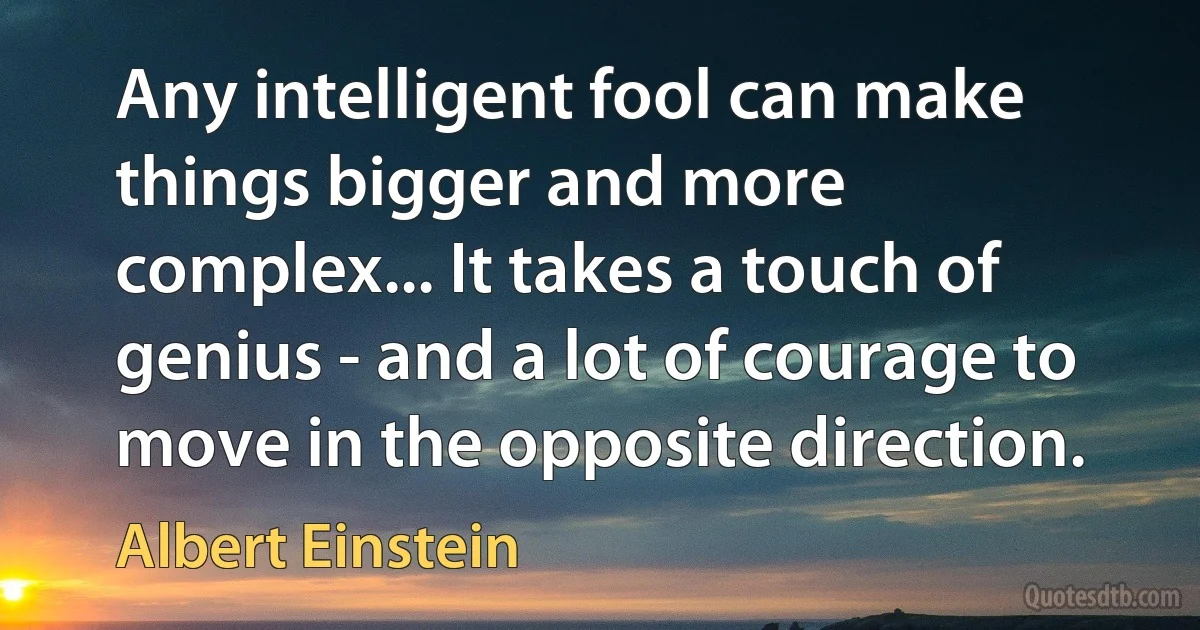 Any intelligent fool can make things bigger and more complex... It takes a touch of genius - and a lot of courage to move in the opposite direction. (Albert Einstein)