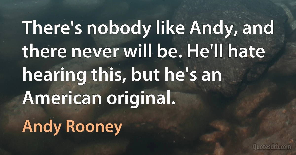 There's nobody like Andy, and there never will be. He'll hate hearing this, but he's an American original. (Andy Rooney)