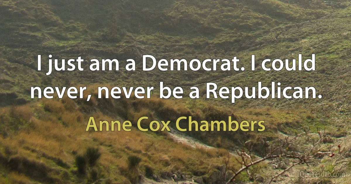 I just am a Democrat. I could never, never be a Republican. (Anne Cox Chambers)