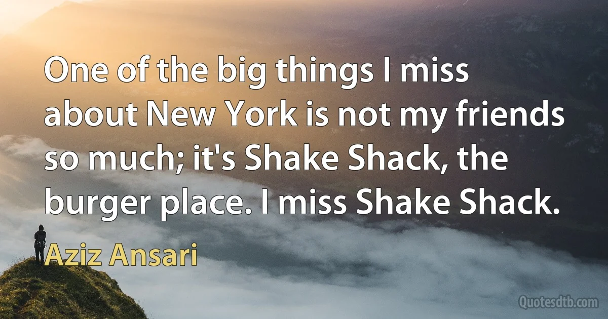 One of the big things I miss about New York is not my friends so much; it's Shake Shack, the burger place. I miss Shake Shack. (Aziz Ansari)