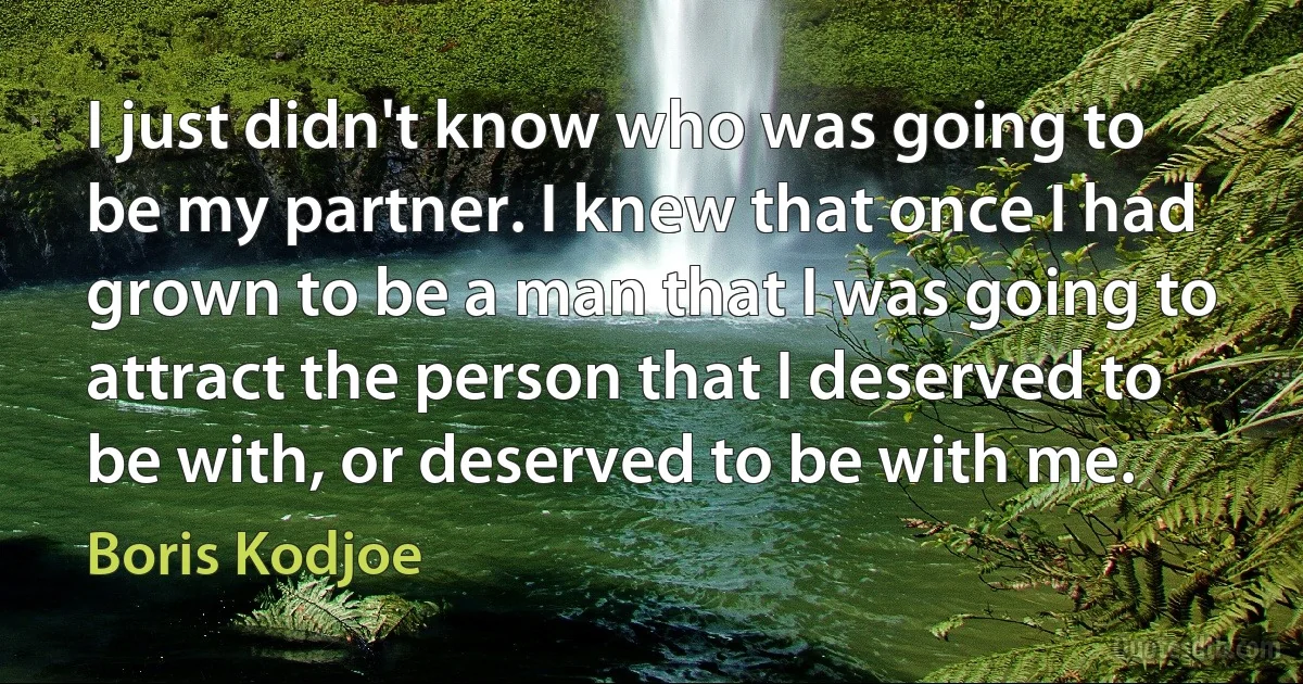 I just didn't know who was going to be my partner. I knew that once I had grown to be a man that I was going to attract the person that I deserved to be with, or deserved to be with me. (Boris Kodjoe)