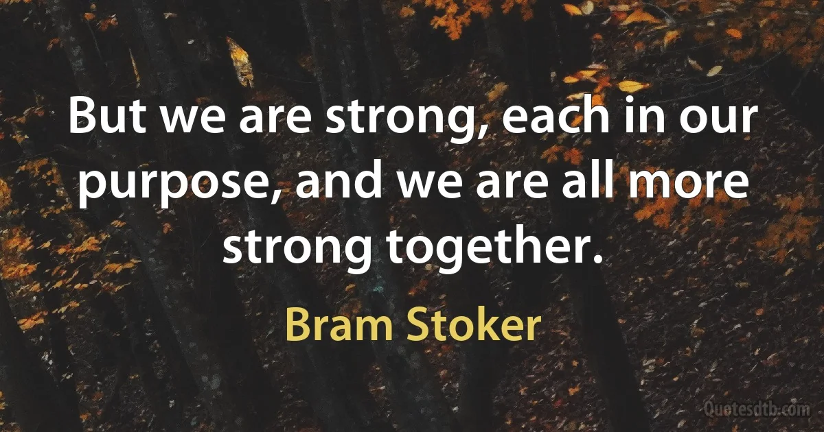 But we are strong, each in our purpose, and we are all more strong together. (Bram Stoker)