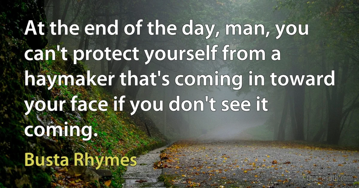 At the end of the day, man, you can't protect yourself from a haymaker that's coming in toward your face if you don't see it coming. (Busta Rhymes)