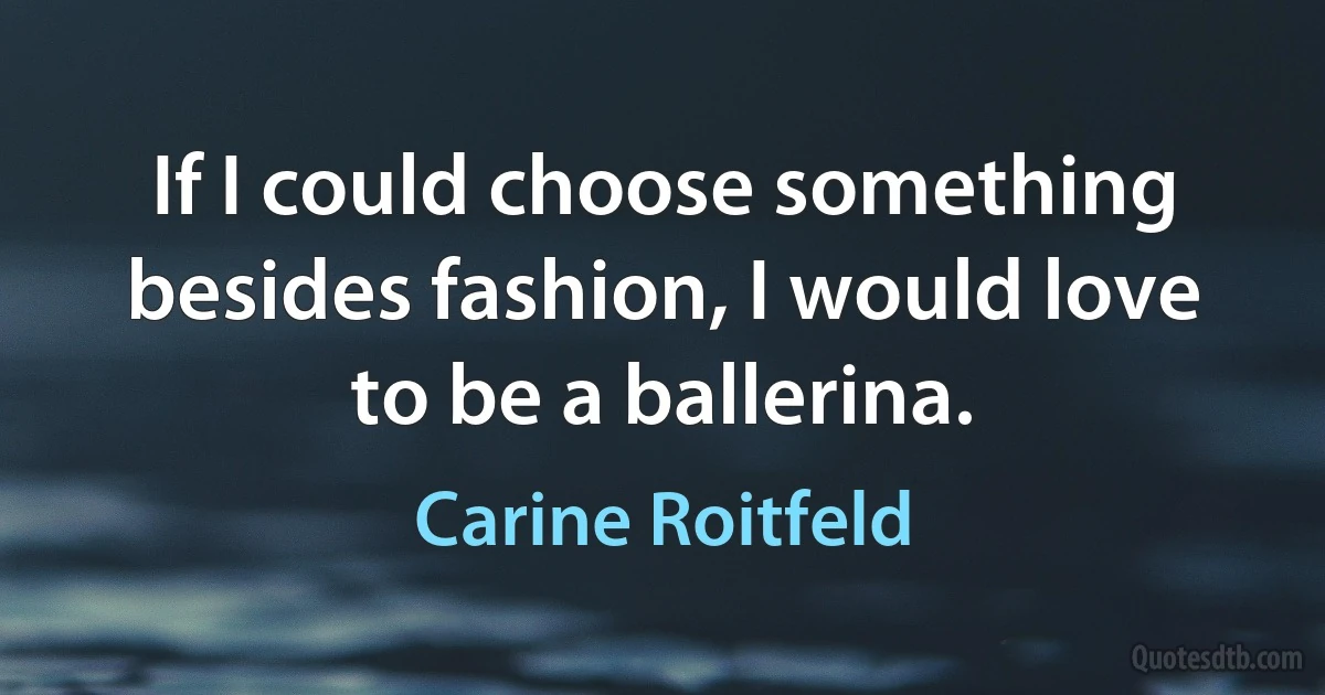 If I could choose something besides fashion, I would love to be a ballerina. (Carine Roitfeld)