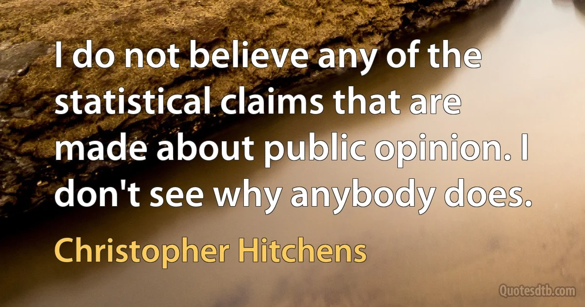 I do not believe any of the statistical claims that are made about public opinion. I don't see why anybody does. (Christopher Hitchens)