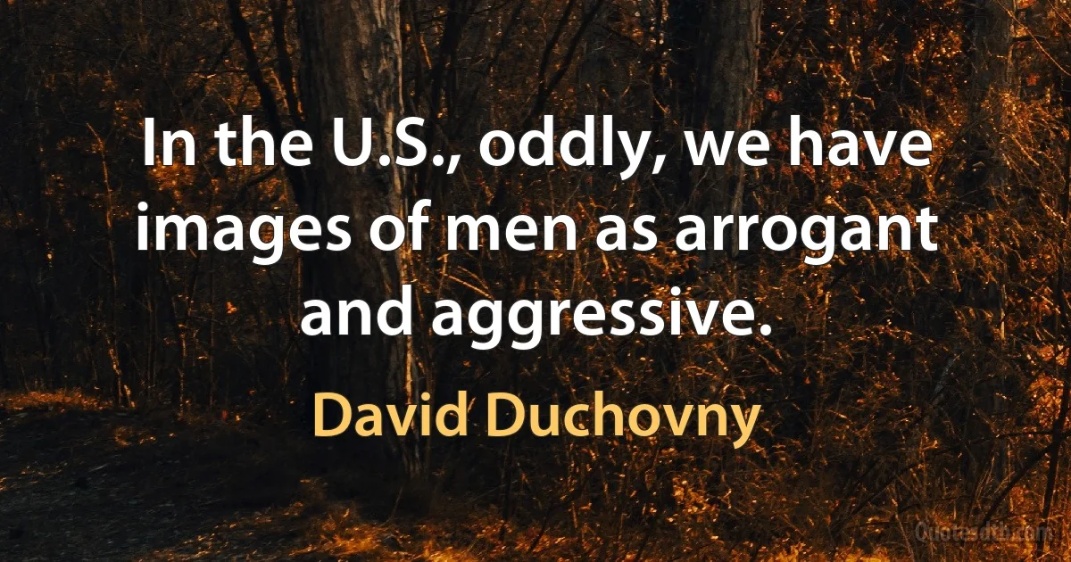 In the U.S., oddly, we have images of men as arrogant and aggressive. (David Duchovny)