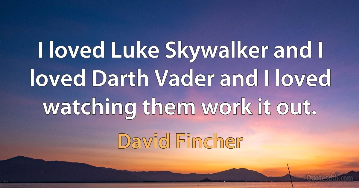 I loved Luke Skywalker and I loved Darth Vader and I loved watching them work it out. (David Fincher)