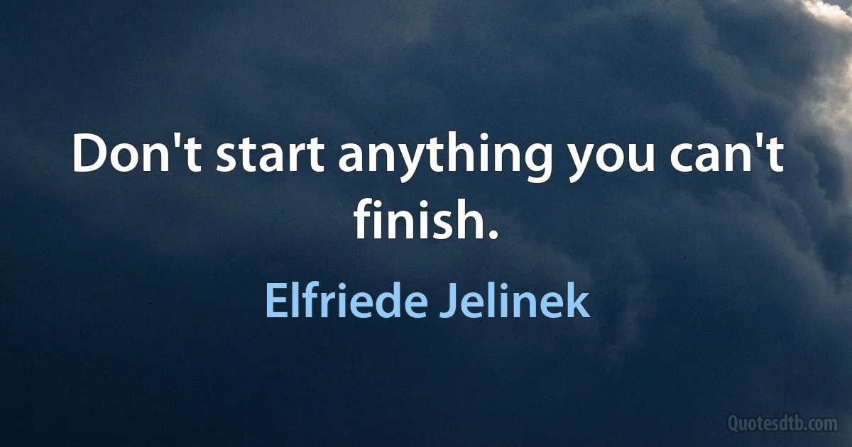 Don't start anything you can't finish. (Elfriede Jelinek)