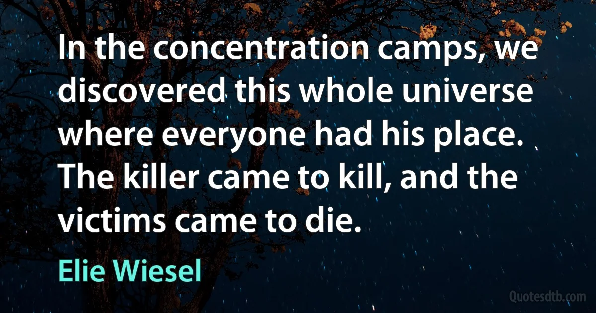 In the concentration camps, we discovered this whole universe where everyone had his place. The killer came to kill, and the victims came to die. (Elie Wiesel)